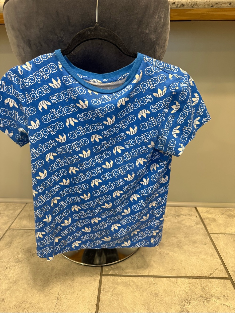 adidas Blue Tee with All-Over White Logo Print